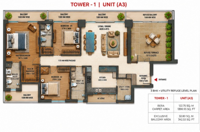 Experion 2 BHK - 1012.72 Sq.Ft Layout