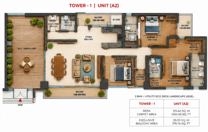Experion 3 BHK - 1321.05 Sq.Ft Layout