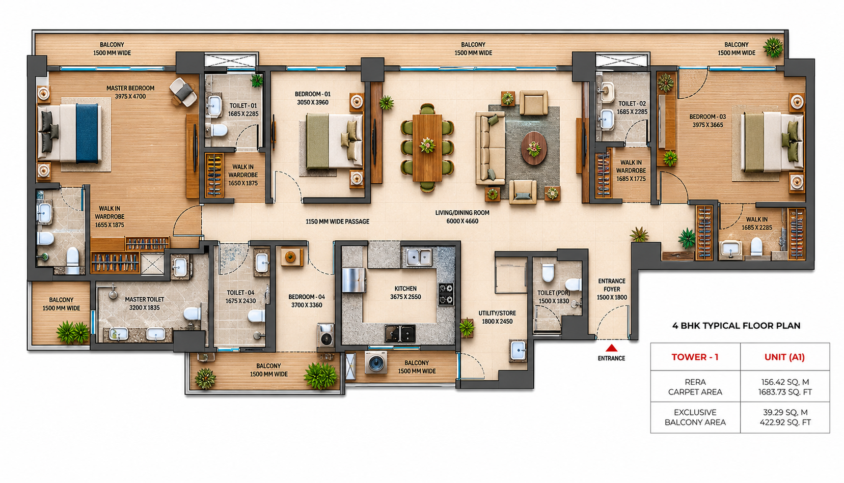 Experion 4 BHK - 1683.73 Sq.Ft Layout