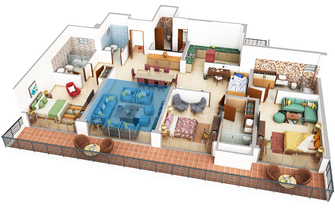 3 BHK Floor Plan (3200 Sq.Ft)