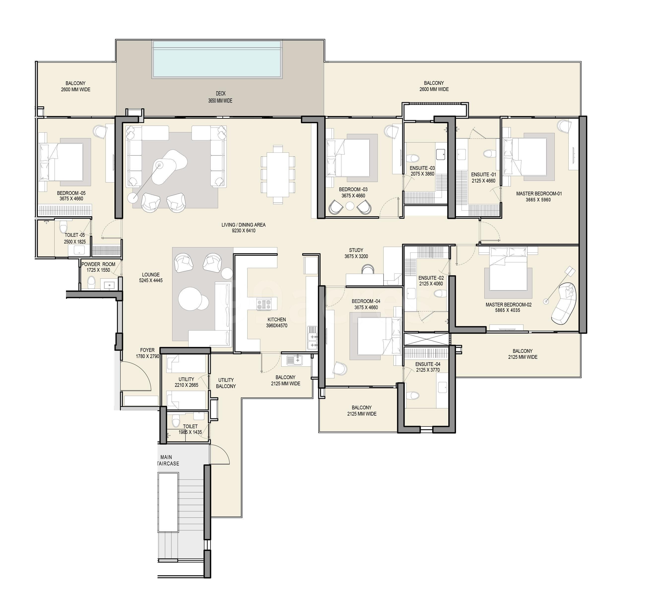 5 BHK Floor Plan (5935 Sq.Ft)