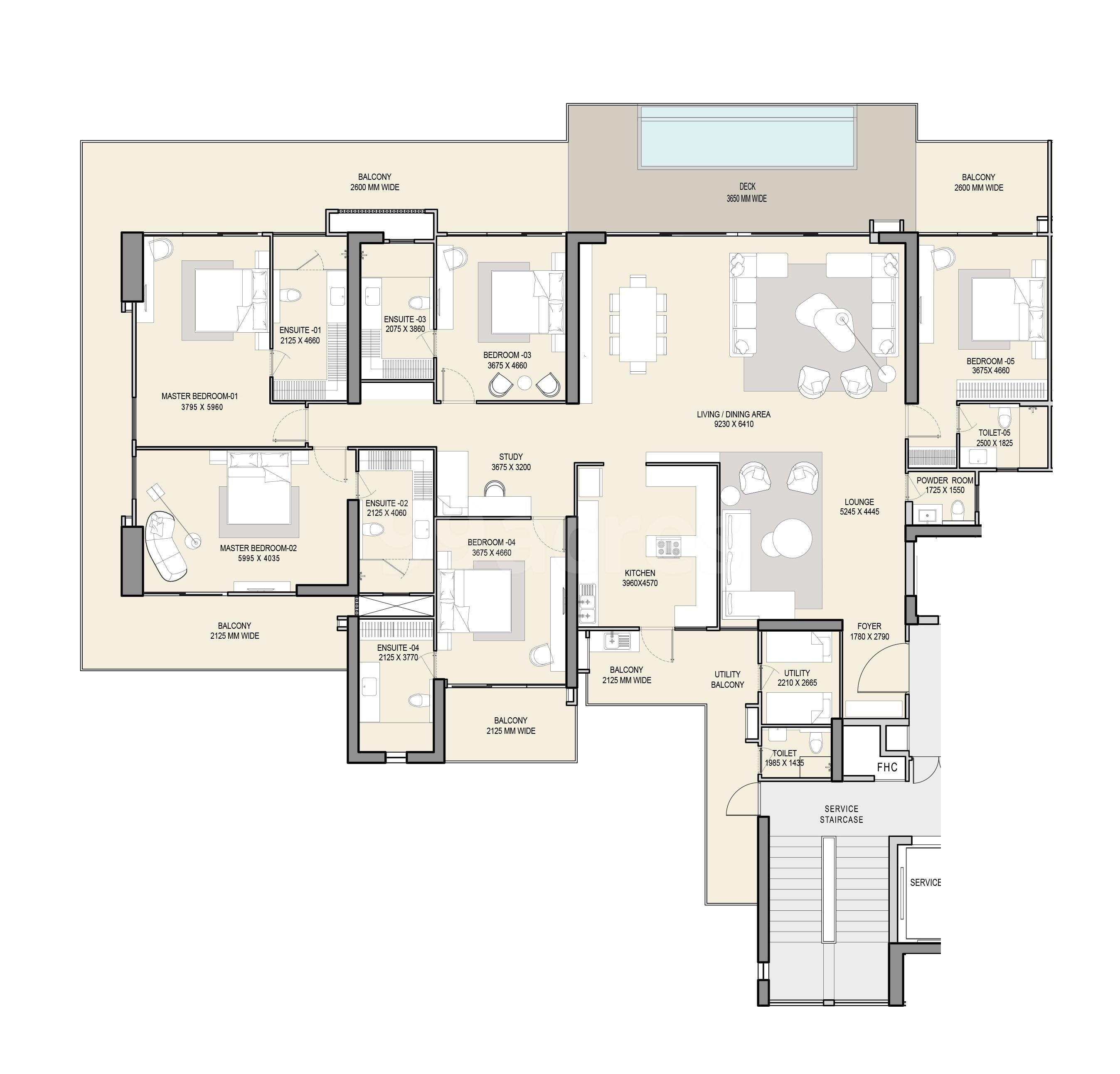 5 BHK Floor Plan (6220 Sq.Ft)